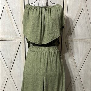 Olive Green 2 Pc Off the Shoulder Crop Set Size M